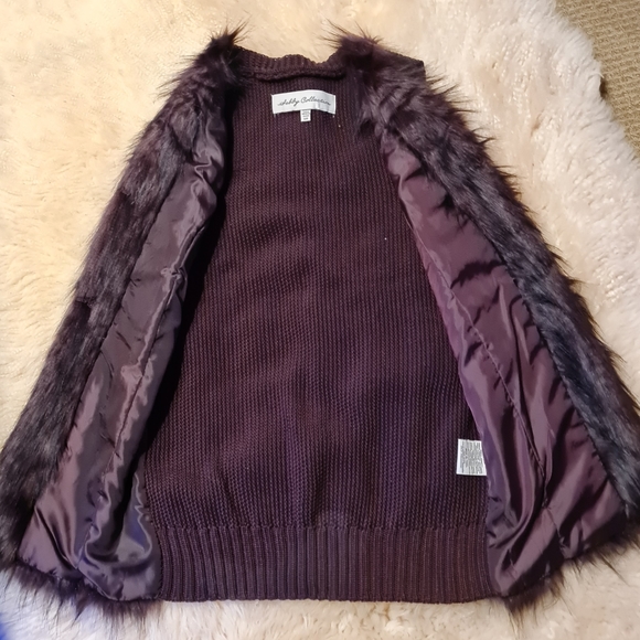 Boutique Debby Collection Faux Fur Open Front Vest Brown Burgundy Size S NWT - Picture 7 of 11